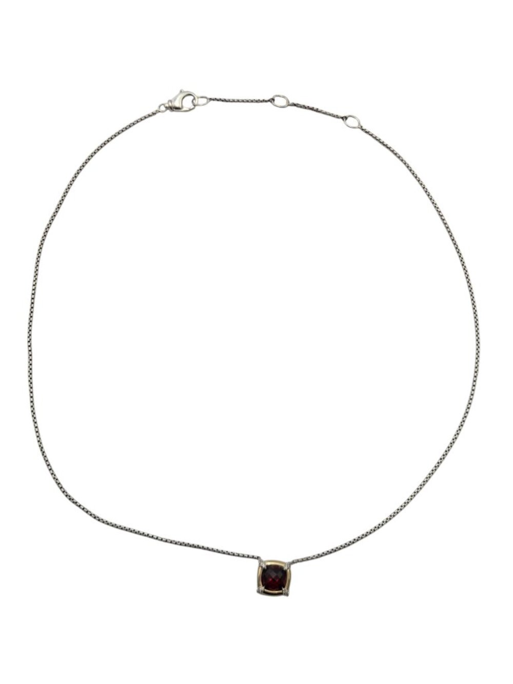 David Yurman Sterling 18K Gold Petite Chatelaine Garnet Diamond Necklace #24815 - Picture 6 of 10